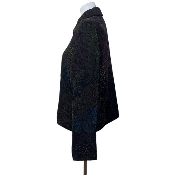 Vintage Black Velvet Velour Floral Reversible Jacket Patchwork Artsy Purple Y2K - Picture 4 of 8